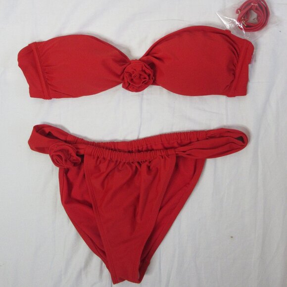 wild fable 2 Piece Bikini Red Bandeau with Rosette Size Large NWT - Picture 10 of 15